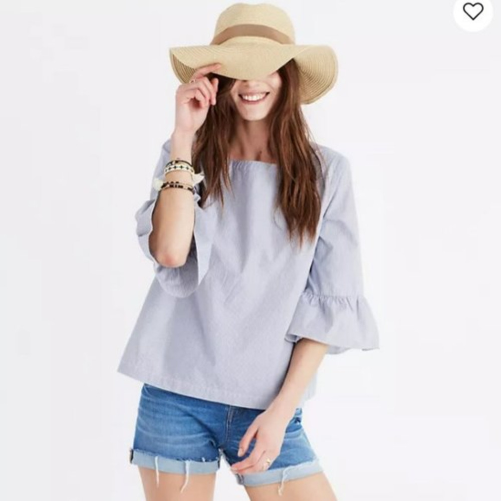 Madewell‎ Striped Bell Sleeve Lightweight Blue White Top Blouse Size S